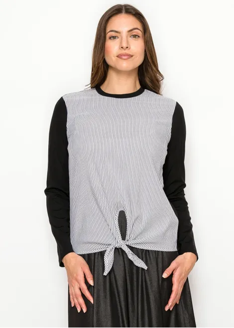 Black & White Pinstripe Front Tie T-Shirt