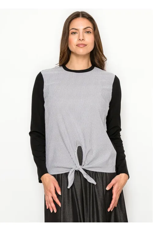 Black & White Pinstripe Front Tie T-Shirt