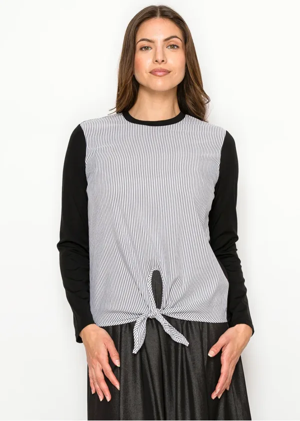 Black & White Pinstripe Front Tie T-Shirt
