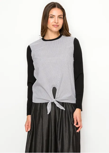 Black & White Pinstripe Front Tie T-Shirt