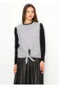 Black & White Pinstripe Front Tie T-Shirt