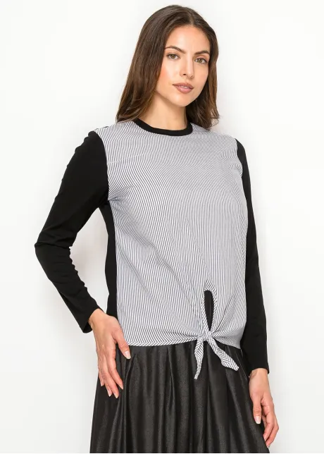 Black & White Pinstripe Front Tie T-Shirt