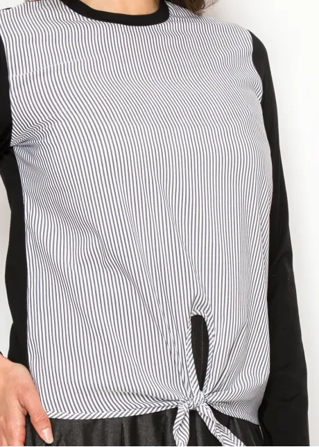Black & White Pinstripe Front Tie T-Shirt