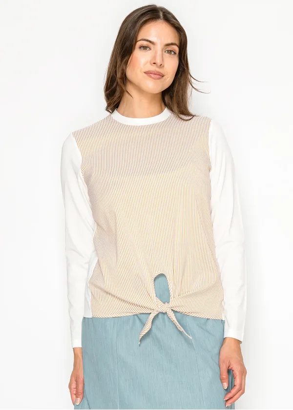 Long Sleeve Stripe Tie Front Tee