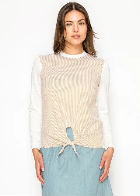 Long Sleeve Stripe Tie Front Tee