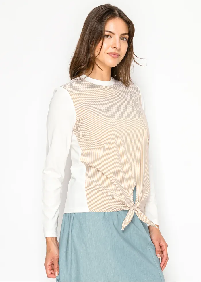 Long Sleeve Stripe Tie Front Tee