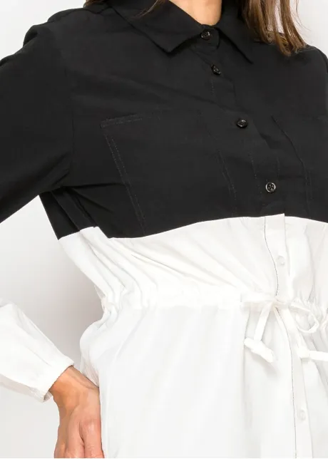 Two-Tone Button-Front Blouse — Black & White