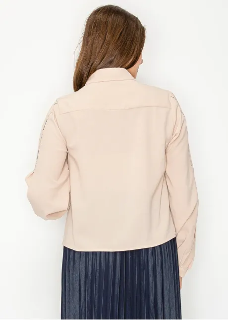 Beige Blouse with Multicolor Stitching