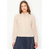 Beige Blouse with Multicolor Stitching