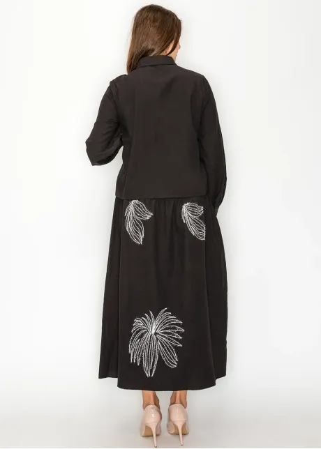 Black Blouse with Abstract Embroidered Motifs