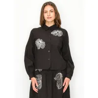 Black Blouse with Abstract Embroidered Motifs