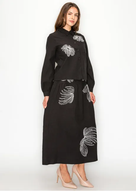 Black Blouse with Abstract Embroidered Motifs