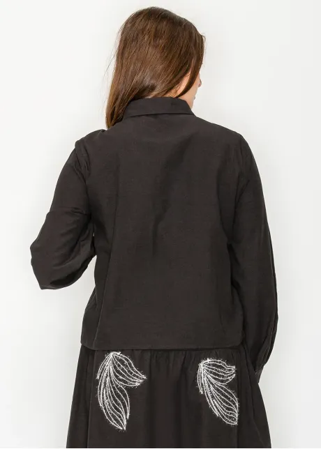 Black Blouse with Abstract Embroidered Motifs