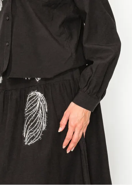 Black Blouse with Abstract Embroidered Motifs