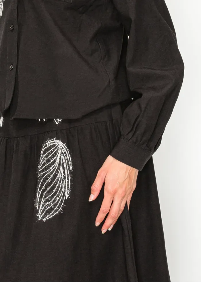 Black Blouse with Abstract Embroidered Motifs