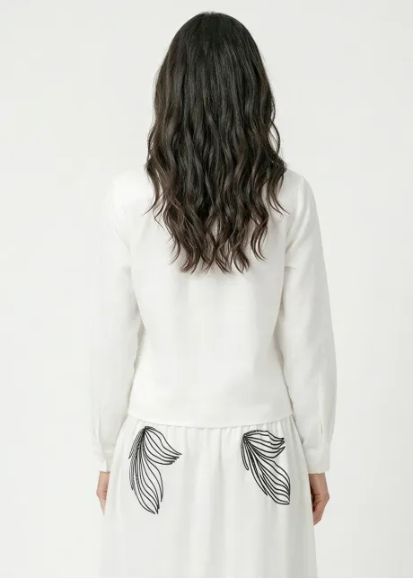 White Blouse with Black Floral Embroidery