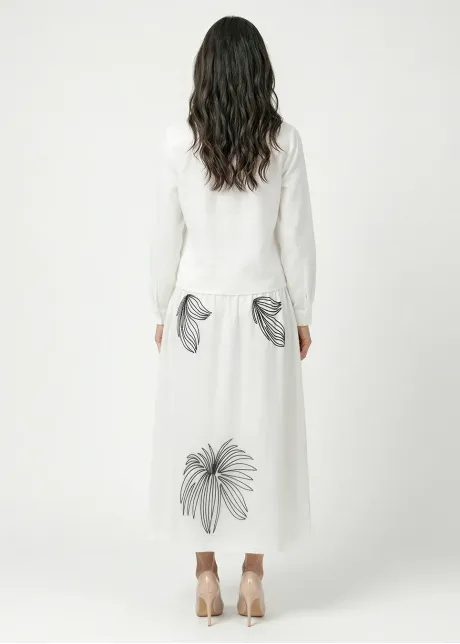 White Blouse with Black Floral Embroidery