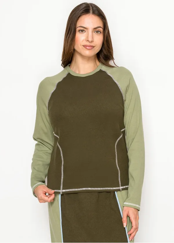 Olive Long Sleeve Colorblock T-Shirt