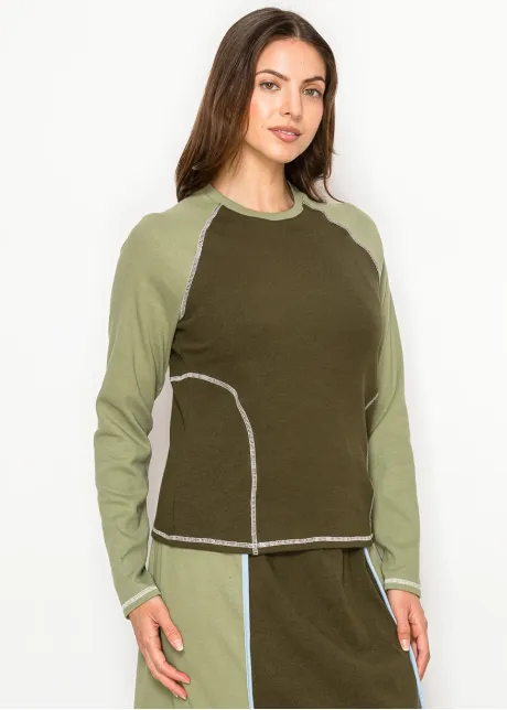 Olive Long Sleeve Colorblock T-Shirt