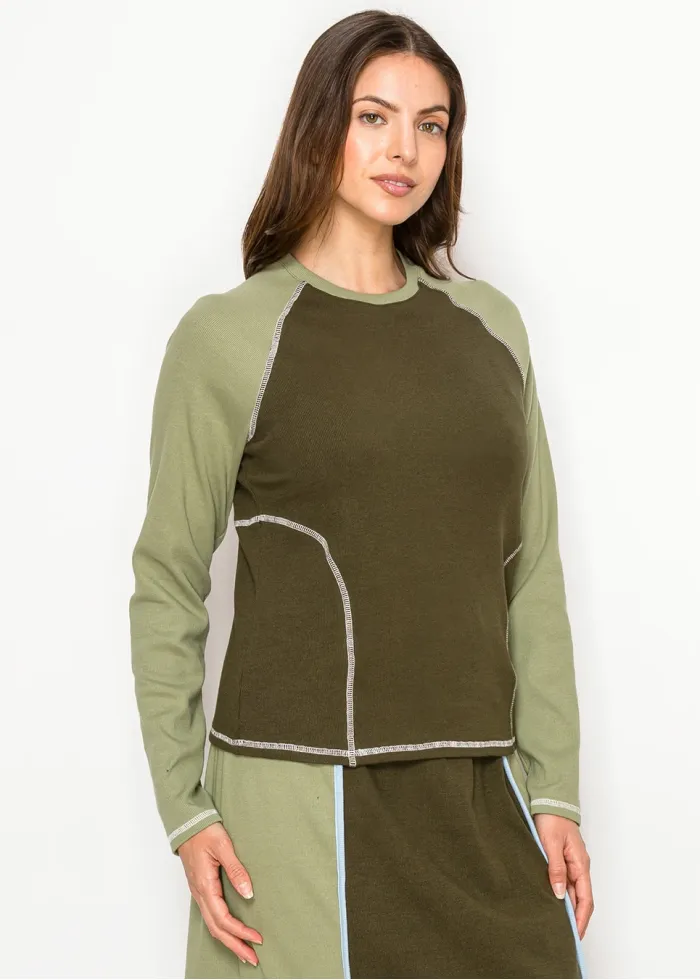 Olive Long Sleeve Colorblock T-Shirt