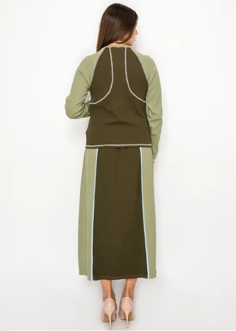 Olive Long Sleeve Colorblock T-Shirt