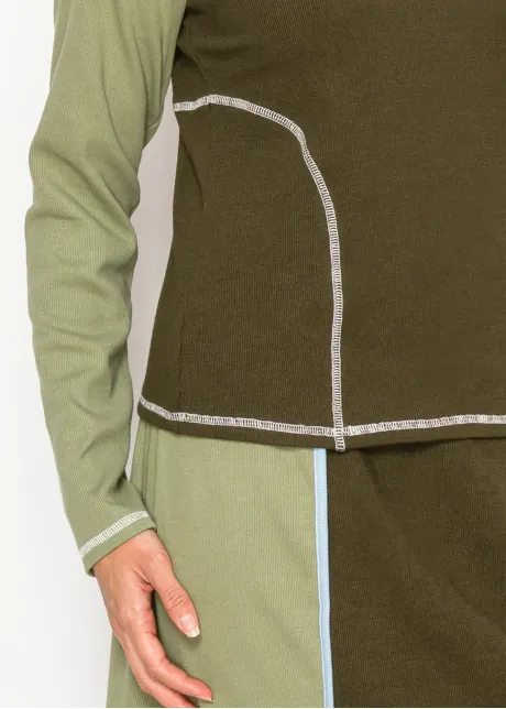 Olive Long Sleeve Colorblock T-Shirt