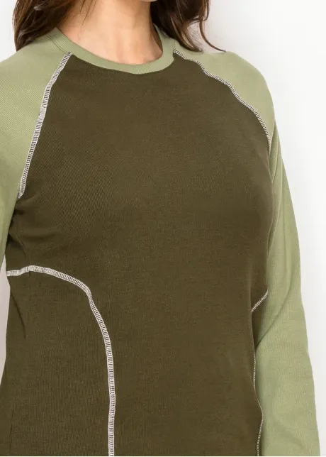 Olive Long Sleeve Colorblock T-Shirt
