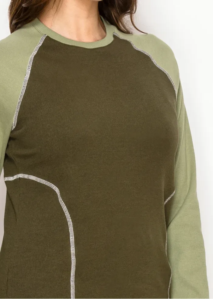 Olive Long Sleeve Colorblock T-Shirt