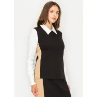 Black and Beige Contrast Panel Polo Tee