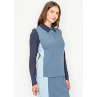 Colorblock Blue Long Sleeve Polo Tee