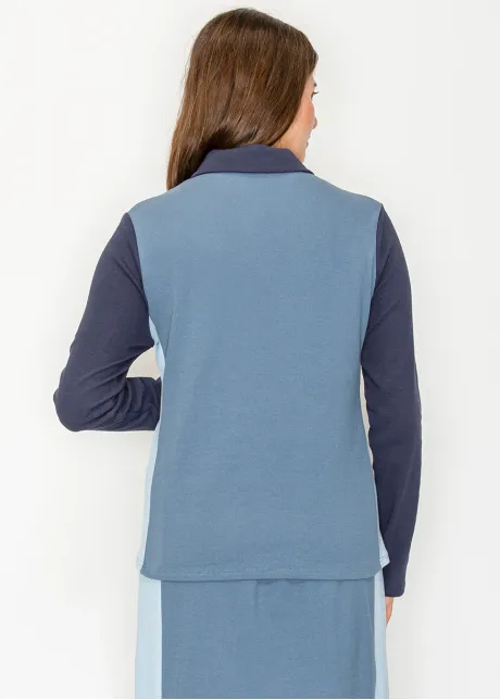 Colorblock Blue Long Sleeve Polo Tee