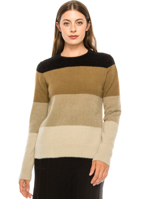 Neutral Color Block Fuzzy Sweater