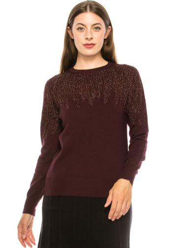 Burgundy Glitter Fringe Top