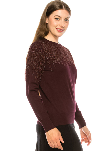Burgundy Glitter Fringe Top