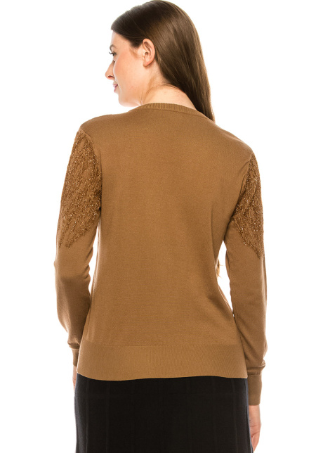 Camel Glitter Fringe Top