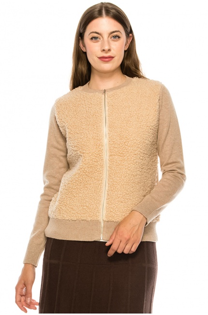 Beige Sherpa Zip Up Jacket
