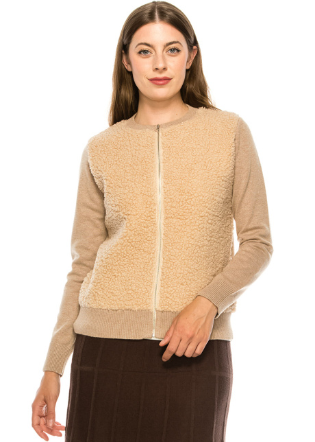 Beige Sherpa Zip Up Jacket