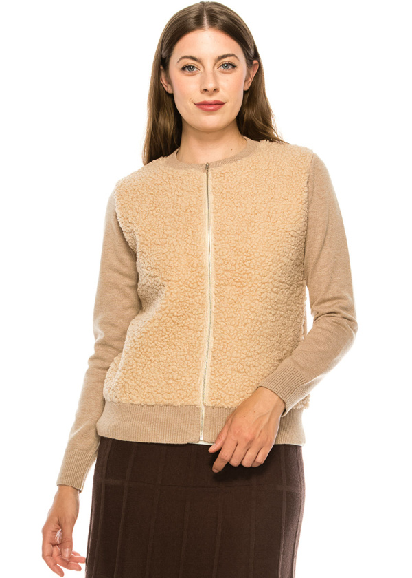 Beige Sherpa Zip Up Jacket