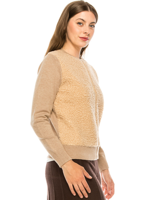 Beige Sherpa Zip Up Jacket