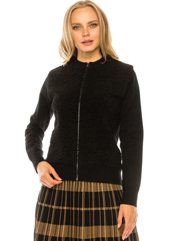 Black Sherpa Zip Up Jacket