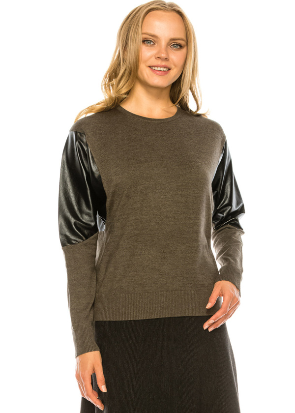Olive & Leather Top
