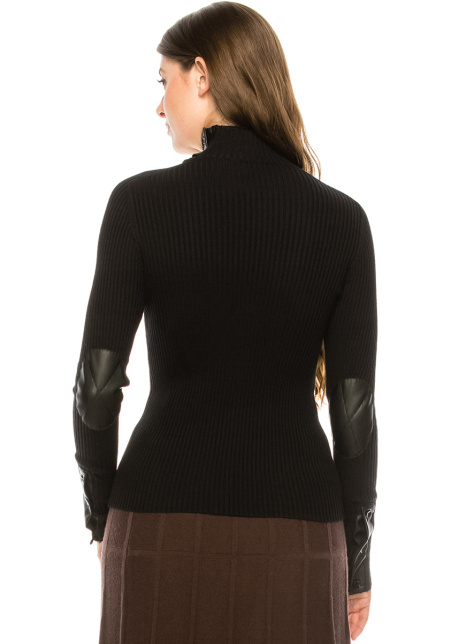 Black Turtle Neck with Button Sleeves