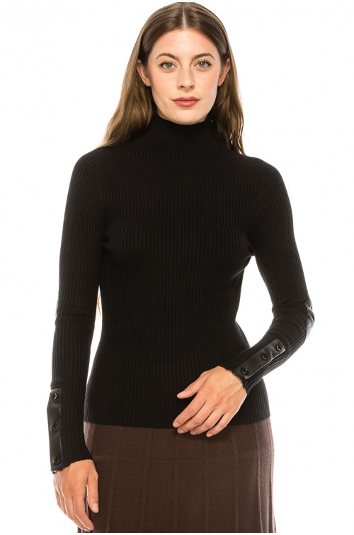 Black Turtle Neck with Button Sleeves