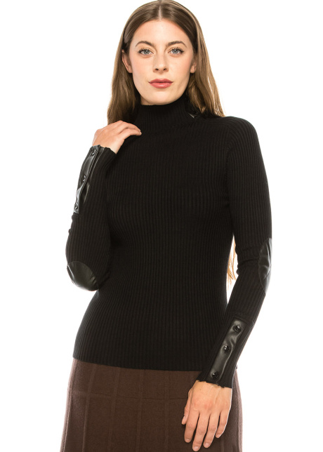 Black Turtle Neck with Button Sleeves
