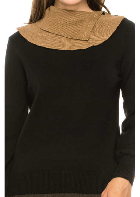 Black and Camel Split Neck Sweater