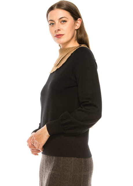 Black and Camel Split Neck Sweater
