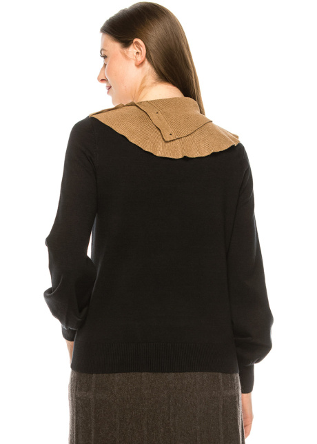 Black and Camel Split Neck Sweater