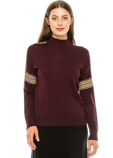 Shoulder Striped Top - Burgundy 
