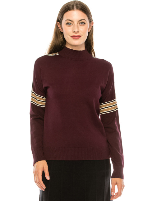 Shoulder Striped Top - Burgundy 
