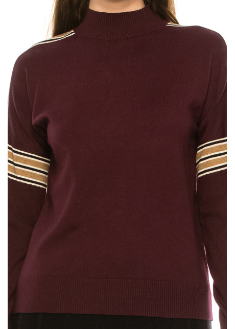 Shoulder Striped Top - Burgundy 
